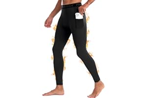 Roadbox Thermo Kompressionshose Herren mit Fleece, Lange Sportleggings Funktionsunterwäsche für Training Fitness mit Taschen