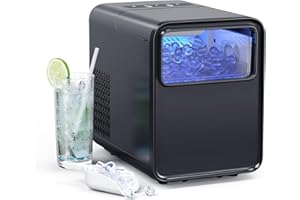 QEXREED Ice Cube Machine, Small 12 kg / 24 H, 9 Ice Cubes in 6 Minutes, Self-Cleaning Ice Maker with Ice Spoon and Basket, 2 Ice Cube Sizes for Home, Kitchen, Office, Bar, Party, Black