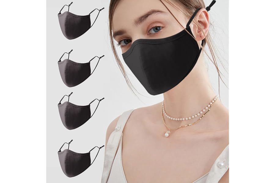 Paxfords Premium Black Face Mask 4 Pack – Upgraded Size Reusable Fabric Face Masks Made from Soft, Breathable Cotton for Comfortable Everyday Wear – Nose Mask with Adjustable Ear Loops