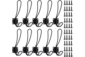OHIYO Black Coat Hooks Rustic Wall Hooks 10Pack Vintage Double Coat Hangers for Hanging Hats Bags in Entryway Bathroom Bedroom Heavy Duty Wall Mounted Iron Hooks with Metal Screws Included