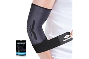 Lusenone Elbow Support with Strap for Women/Men, Elbow Compression Sleeve, Adjustable Tennis Elbow Brace Support for Tennis/Golfers Elbow, Tendonitis, Arthritis Relief, Weightlifting, Gym, M