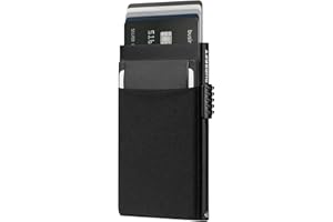 DUGRAFT Porte Cartes avec Money Pocket, Portefeuille Pop-Up en métal en Aluminium Minimaliste pour Homme avec Blocage RFID avec Boîte Cadeau, Peut Contenir 5 Cartes et de Espèces(Noire)