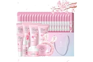 MEITREND Hautpflege Set für Teenager-Mädchen, Japan Sakura Skincare Set, Anti-aging Gesichtspflege Set, Tägliche Skin Care mit Cleanser, Serum, Creme, Augencreme, Maske, Haarband, Gesichtsbürste