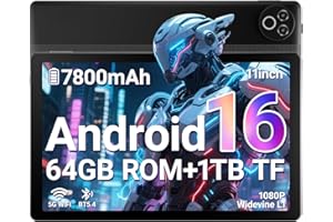 Laptok Tablet 11 Zoll, Android 16 Tablet mit 20GB RAM 64GB ROM/1TB TF, 7800mAh Akku, 5G WiFi, Widevine L1, Bluetooth 5.4, 1080P Display, 5MP+8MP Kamera, OTG, Schwarz