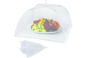 PARENCE.- Cloche Alimentaire Pliable - Anti Mouche - Moustiquaire de Table pour Aliments - Couvercle Nourriture - Taille Universelle - Voyage/Camping/Maison - Blanc)