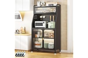 YOIZO Alacena de Cocina 86x36x162cm Alacena Cocina con Puertas y Estantes, 5 Niveles Estanteriao 4 Patas Ajustables y Rueda (Negro,86cm)