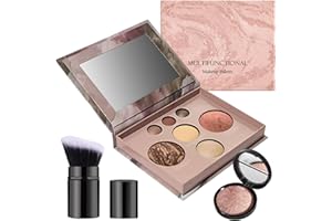 SHEBEEDO All-in-one Makeup Kit,Baked Starter Kit Full Size,Baked Balance & Brighten Powder Foundation & Retractable Angled Brush Multi-Functional Makeup Palette Gift Set (SET A)