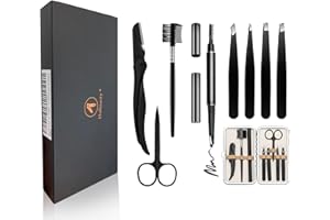 HOLESTO Juego de 8 pinzas para cejas con lápiz de cejas marrón, lápiz de cejas, pinzas, afeitadora, tejón
