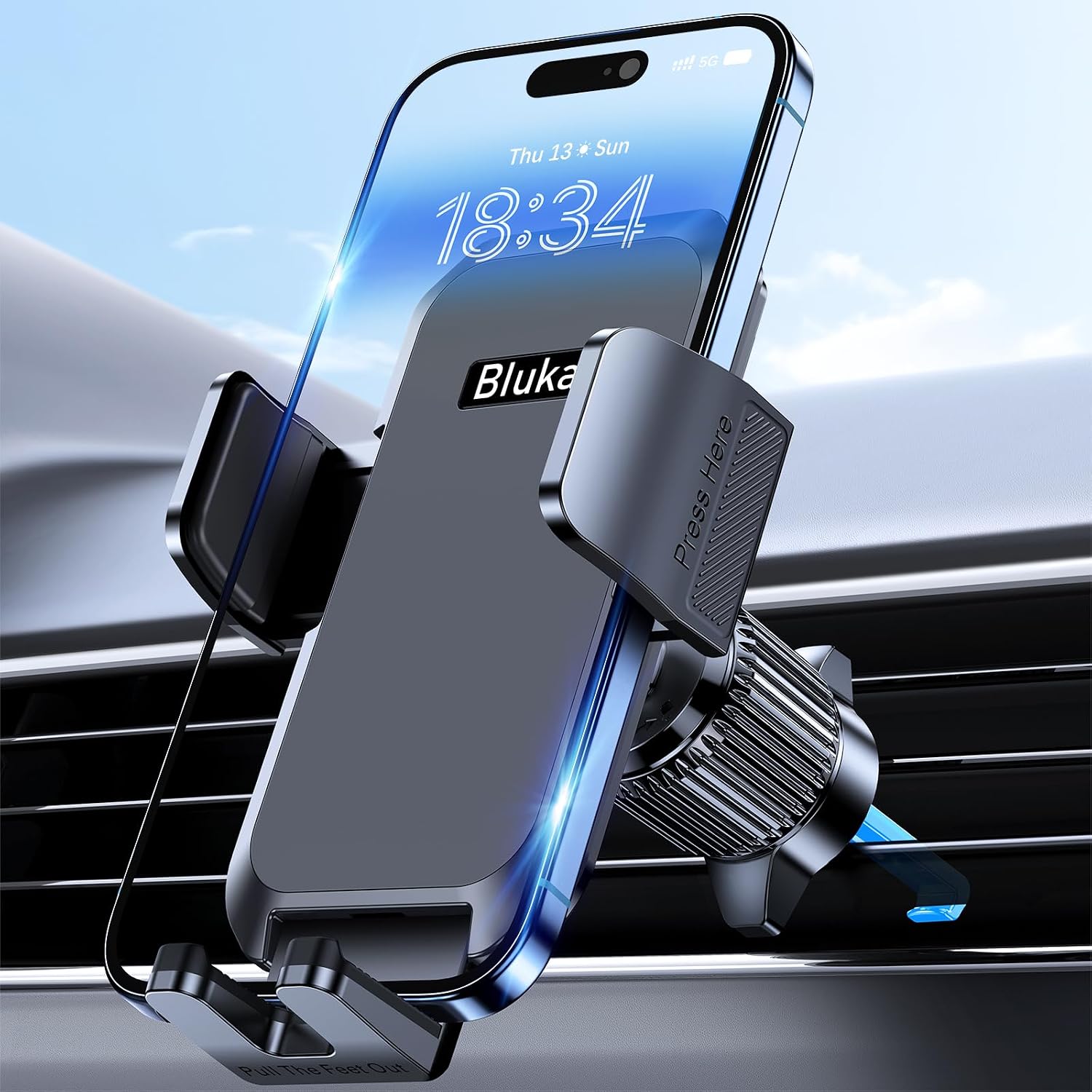 Blukar Soporte Móvil Coche, Soporte Teléfono Coche del Aire Ventilación con 2023 Upgraded Clip Estable&360° Rotación, Liberación de un Botón Soporte Movil Coche para Smartphone/GPS 4.0''-7.0'' (Negro)