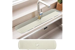 Guittly Wasserhahn Spüle Spritzschutz, Silikon abtropfmatte spüle, Spritzschutz für Küche Badezimmer Thekenspüle trocken (61x14.5cm,Grau Weiß)