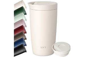 KIVY isolerad kaffekopp i rostfritt stål (krämvit, 12 oz) | Återanvändbart isolerat kaffe glas rostfritt stål - spillsäker ka