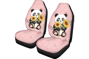 ZIATUBLES Vehicle Front Seat Protector Cover Pink Panda Sunflower Pattern, Universal Ultra-Soft Comfort Car Seats Covers Fit Most Cars, Auto Seat Cover