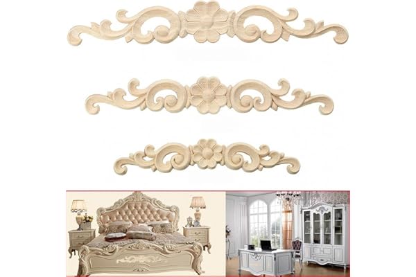 Applique en bois sculpté d'angle style européen pour porte de meubles d'armoire, décoration murale non peinte 35*6cm marron