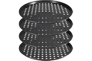 ZEONHEI 4 Pack 10 Inch Non Stick Pizza Tray, Pizza Dough Tray for Oven, Round Pizza Baking Pan with Holes for Making Pizza, 26CM x 1.5CM, Black