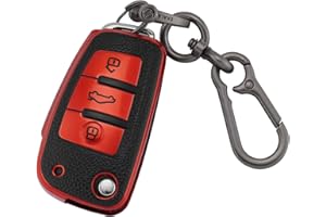 ERMWALR Car Key Cover for Audi with Keychain, 3 Buttons Leather and TPU Key Protection Case Fit for Audi A1 A3 A4 A6 A8 Quattro Q2 Q3 Q7 S3 S6 RS3 RS6 R8 TT TTS Car Key Shell Cover (PW-Ad-3-R)