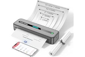 ASprink Stampante Portatile A4, M832 Stampante Termica A4/110 MM/80 MM/53 MM/US Letter Carta Termica, Stampante Termica Portatile per Android e iOS – Grigio, M832-GY