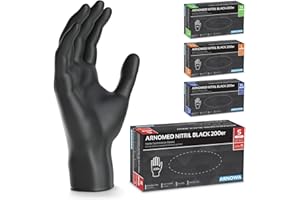ARNOMED Guanti Monouso Neri in Nitrile, Confezione da 200 Pezzi, Senza Polvere, per Alimenti, Senza Lattice, Taglie S, M, L e XL