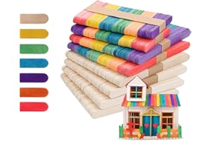 ROONTIN 400 palitos de madera para helados, palitos de madera de colores, palillos de madera para manualidades, palillos de hielo y manualidades