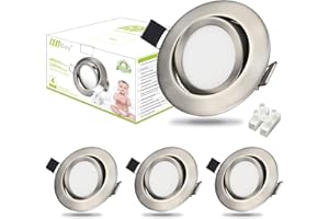 HiBay LED Einbaustrahler 3,5W 27mm Ultra Flach LED Spots 230V 70-80mm Einbauspots Warmweiss Deckenspots Edelstahl Gebürstet Schwenkbar Einbauleuchten, 4 Stück