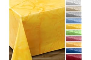 ‎BEAUTEX Oilcloth Tablecloth, Wipe-Clean, Oval, Round, Square, Stain-Resistant Garden Tablecloth, Marble Stone, Cut to Size Oilcloth Tablecloth (Square 140 x 200 cm, Yellow)