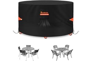 Kovshuiwe Housse de protection ronde imperméable et coupe-vent résistante aux UV pour table de jardin Diamètre: 128 x 71 cm