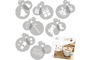 NAKLEO Pochoirs de Décoration Café et Biscuits 14Pcs 7x7 et 11x11cm, Plastique et Réutilisable, Noël Hiver Vacances, Art Artisanat DIY Bricolage, Capuccino Chocolat Gâteau Pâtisserie Cuisson