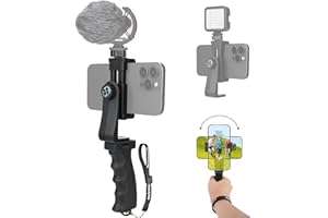 FANTASEAL Stabilisateur Ergonomique Anti-Chute pour Smartphone avec dragonne, Adaptateur pour Micro/lumière, Perche à Selfie, pour iPhone, Samsung (Mode Paysage et Portrait)