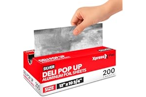 XPRESSPAK 200 Count Pre-Cut Deli Tin Foil Sheets, 30cm Pop Up Foil Sheets for Restaurant, Disposable Foil Sheets for Food, Tin Foil Sheets for Burrito, Hot Dog or Sandwich