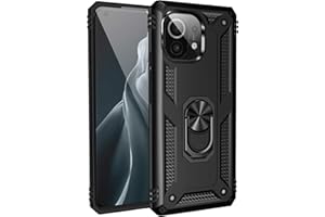 BestST Hülle für Xiaomi MI 11 Cover + HD schutzfolie, Armor Stoßfest TPU PC Schutzhülle Ringhalter Handytasche Case Handy Hüllen, Schwarz