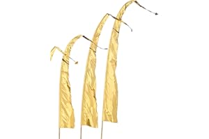 DEKOVALENZ Drapeaux de Bali Tissu SANUR avec Pointe en Forme de Coeur, différentes Couleurs et Longueurs, Longueur:3 Meter, Couleur:Or