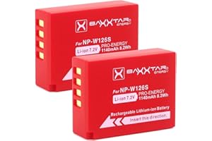 Baxxtar Pro NP-W126s NP-W126 Baterías 2X (1140mAh) para FinePix X100V X100VI X-A7 X-A10 X-E3 X-E4 X-H1 X-M5 X-Pro2 X-Pro3 X-S10 X-T3 X-T10 X-T20 X-T30 X-T30 II X-T50 X-T100 X-T200 y demás