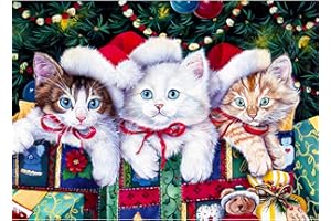 QENSPE 5D Diamond Painting Natale Kit per Adulti, Pittura Diamante Natale Gatti Diamond Painting Kit Completo per Principianti e Bambini, DIY Decorazione per Casa e Pareti - Gatti 30x40 cm