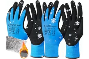 GAVOROHANS Wasserdichte Thermo-Winter-Arbeitshandschuhe, Polarfleece-Innenfutter, Hervorragende Griffigkeit, Doppelte Latex-Beschichtung (Blau-2paare, L)