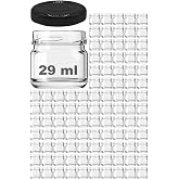 Afracam 29 ml Konserve K&uuml;&ccedil;&uuml;k Numune Kavanoz Siyah Metal Kapaklı Şeffaf Cam 29 cc Paşabah&ccedil;e (100)