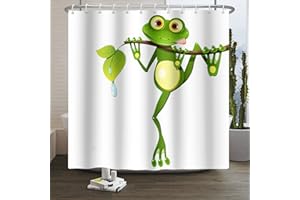 SDOTPMT 180x180cm Lindo Caricatura Rana Cortina de Ducha Poco Rana en Árbol Rama Verde Sale de Cortina de baño Verano Animal Blanco Cortina bañera para niños Baño Tela Poliéster con Ganchos