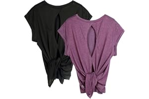 icyzone Topy treningowe z odkrytymi plecami - koszulki do jogi odzież sportowa topy do ćwiczeń dla kobiet