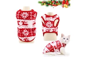 Cykapu Dog Christmas Outfit, Velvet Red & White Snowflake Elk Cat Christmas Costume Pet Clothes, WInter Warm Christmas Dog Outfit for Puppy Small Dogs (X-Small)