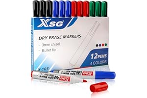 ‎ABEIER Whiteboard Marker,12 Marker Stifte,Trocken Abwischbar, Rundspitze 3mm,4 Farben Whiteboard Stifte Rundspitze Set Perfekt für Zuhause Schule Büro12er Pack
