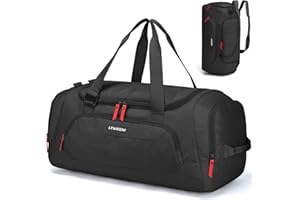 Lyweem Mens Sports Gym Bag with Shoes Compartment and Wet Pocket, 40L Medium Travel Duffle Bag Backpack for Women, Waterproof Sports Duffel Holdall Bag for Workout Fitness Training Weekender, Black