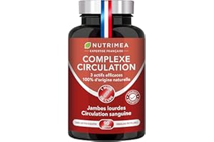 LABORATOIRES NUTRIMEA Circulation Sanguine Jambes - Drainage Lymphatique - Vigne Rouge, Marron d’Inde et Hamamelis - Contre Jambes Lourdes - 100% Naturel - 90 Gélules Vegan - Nutrimea - Fabriqué en France