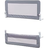 Wellgro Premium 150x65 cm Deri Kılıflı Yatak Bariyeri, Katlanır Yatak Korkuluğu, Gri