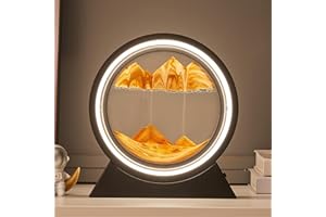 HLJS 3D Dynamic Moving Sand, Flowing Sand Painting, Moving Sand Art Picture Round Glass, Landscape Liquid Motion Deep Sea Sandscape, Flowing Sand Art Picture for Desktop Home Office