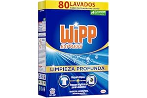 Wipp Express Limpieza Profunda (80 lavados), detergente en polvo quitamanchas, para lavadora, coladas higiénicamente limpias