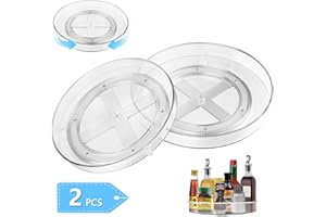 LTZGO 2 Pezzi Organizer Girevole Portaspezie Organizer Rotante Lazy Susan 360°Trasparente in plastica Piatto Vassoio Portaoggetti Per Spezie Frutta Snack Cucina Credenza Frigorifero Salvaspazio 23.5cm+27cm