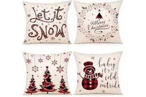 ZWJD Cuscini Natalizi per Divano 4 Pack Federe Cuscini Divano 45x45 Federe Cuscini Natalizi Cotone e Lino Biancheria Cuscini per Divano per Natale Decorazioni Casa