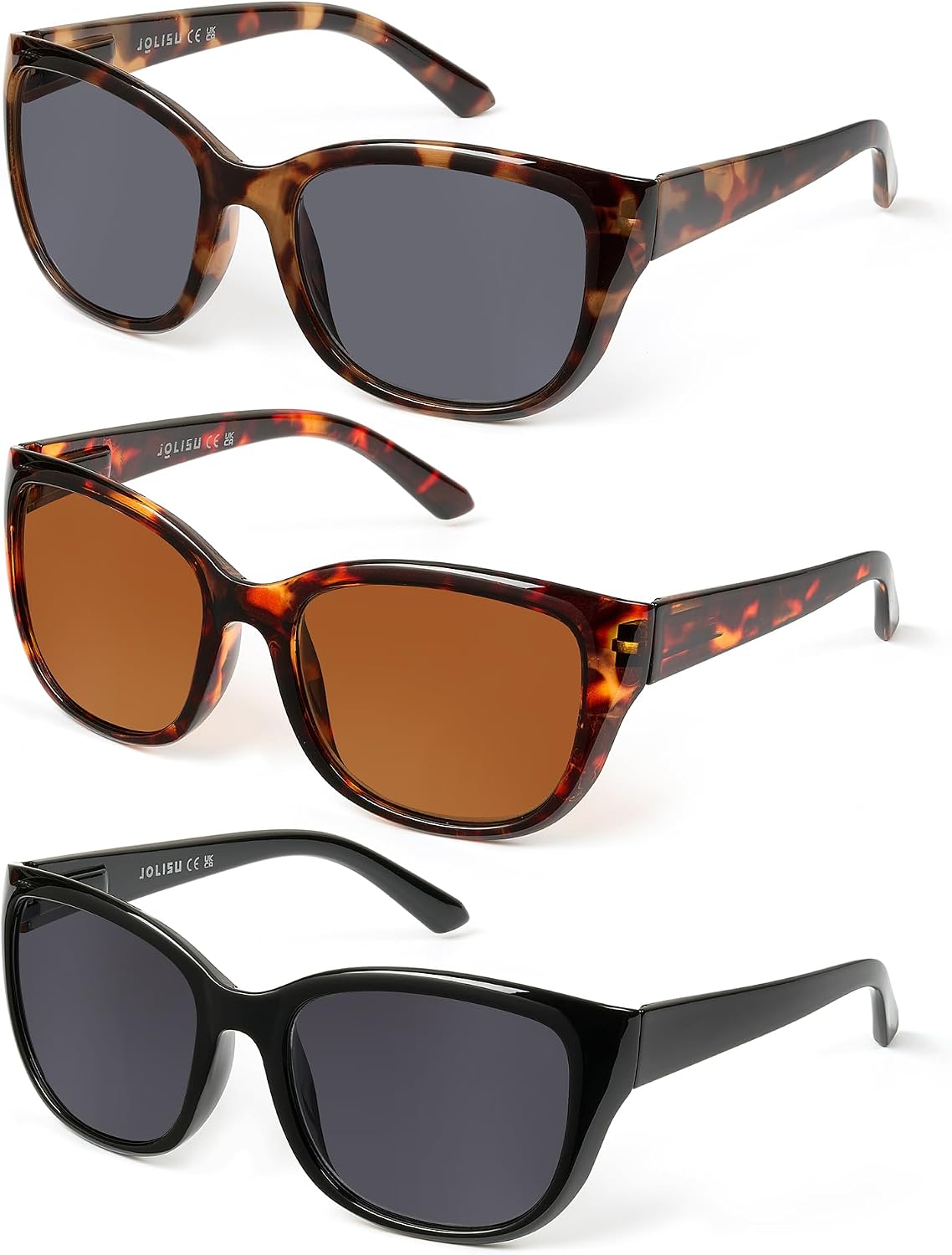 JOLISU Paquete de 3 lentes de sol de lectura para mujeres/hombres, lector solar integrado con protección UV400 para exteriores