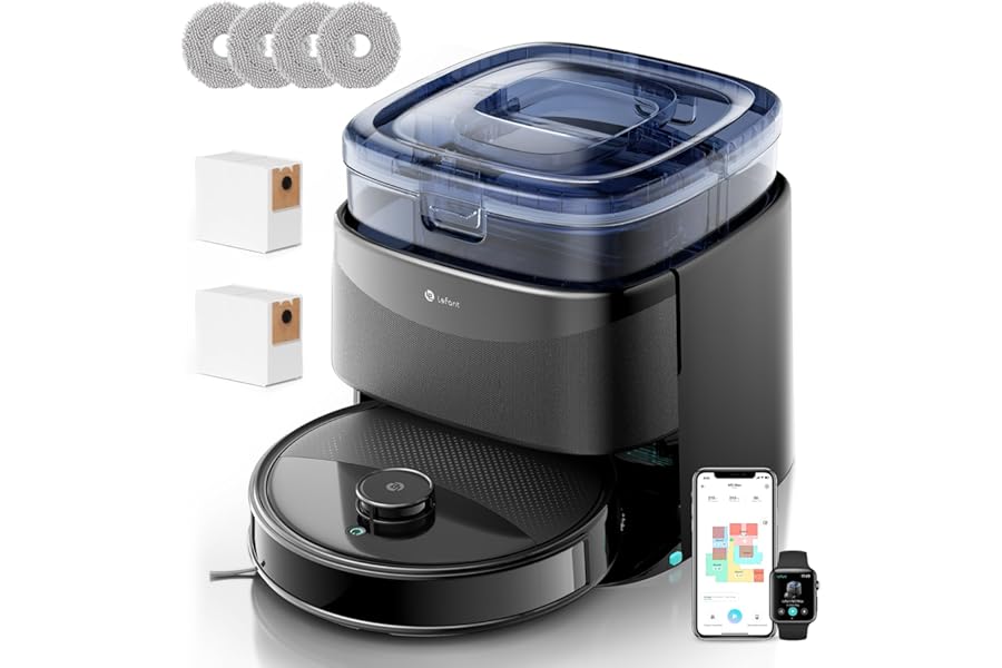 LEFANT M3 Robot Vacuum Cleaner with Mapping, 12000Pa, LiDAR dToF, PSD Obstacles, Rotating Mop with 45°C Mop and Drying, Self-Draining 3.2L, Alexa WiFi App 2.4G/5G, Black