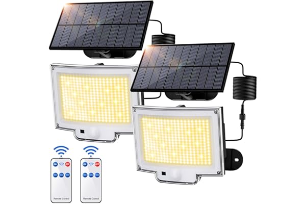SIGRILL 318 LED Lampe Solaire Extérieur Détecteur de Mouvement, 3000LM Lumiere Solaire Exterieur, 3 Modes Projecteur Solaire Exterieur, IP65 LED Spot Solaire (2 Pièce - 318LED Lumière Chaude)