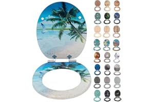 SINOBATH Abattant WC, noyau en bois MDF, robuste, avec système d'abaissement automatique, montage facile, couvercle de WC