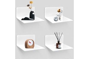 DAJASD Regał ścienny, biały, 4 szt., regał ścienny, bez wiercenia, z klipsami na kable, łatwe rozszerzenie, powierzchnia ścienna, regał akrylowy do sypialni, salonu, łazienki, kuchni, biura (biały)